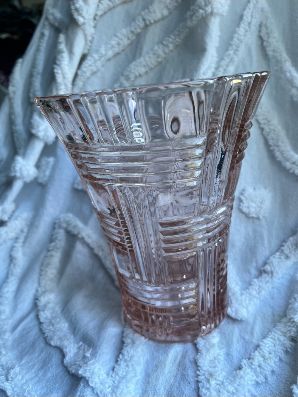 Vintage Anchor Hawking Pink Depression Glass Queen Mary Vase
